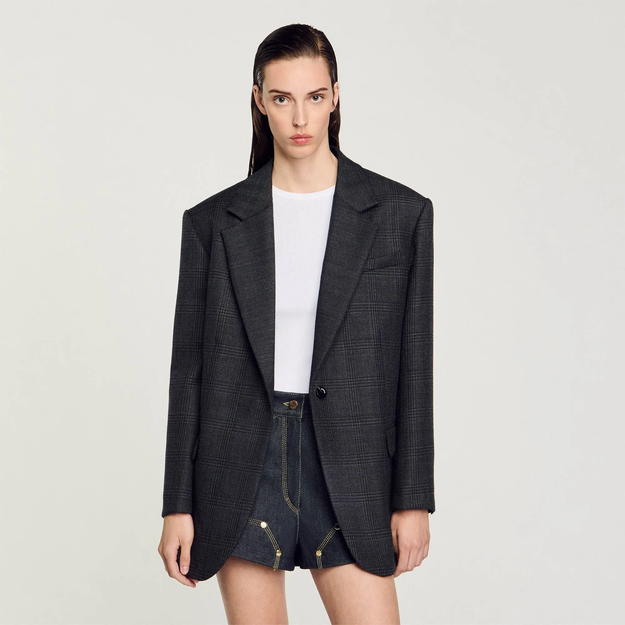 Felicie Checked Suit Jacket Dark Grey