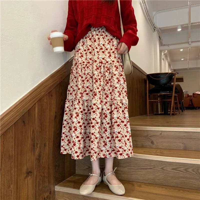 Floral High Waist Pleated Skirt