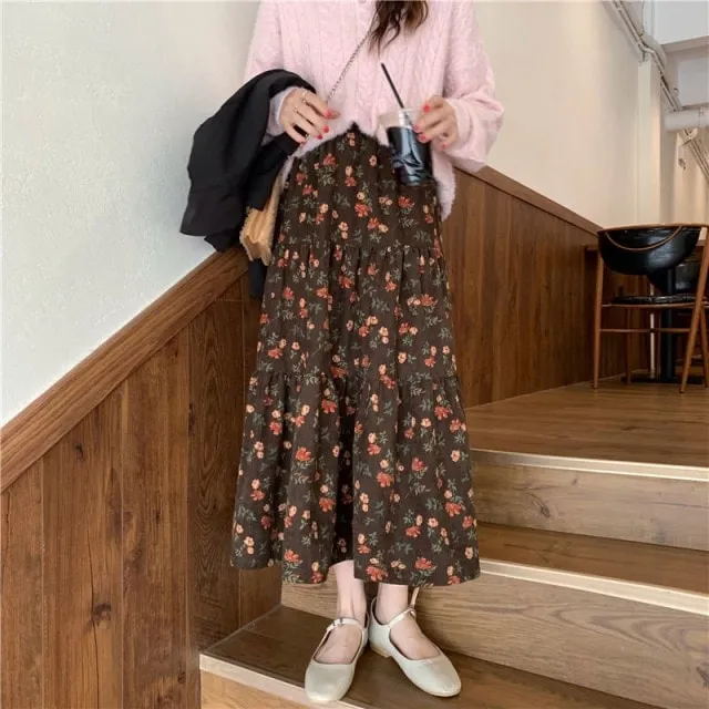 Floral High Waist Pleated Skirt