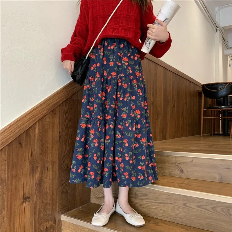Floral High Waist Pleated Skirt