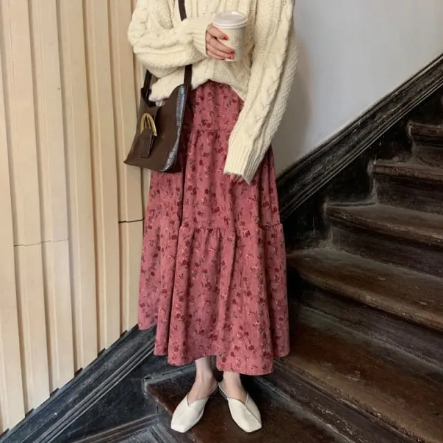 Floral High Waist Pleated Skirt