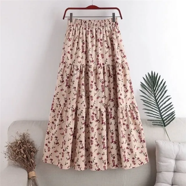 Floral High Waist Pleated Skirt