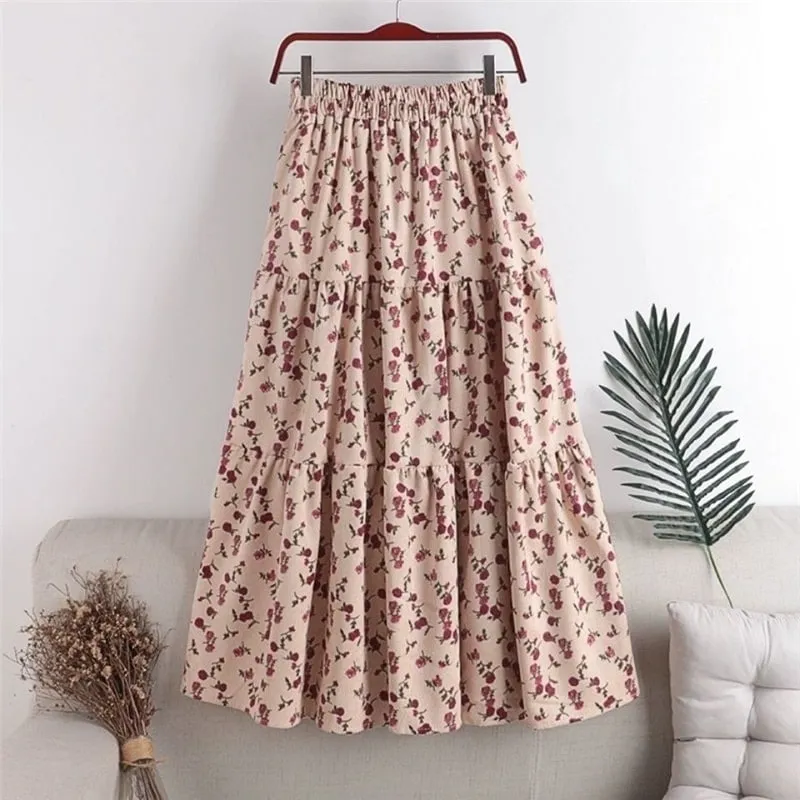 Floral High Waist Pleated Skirt