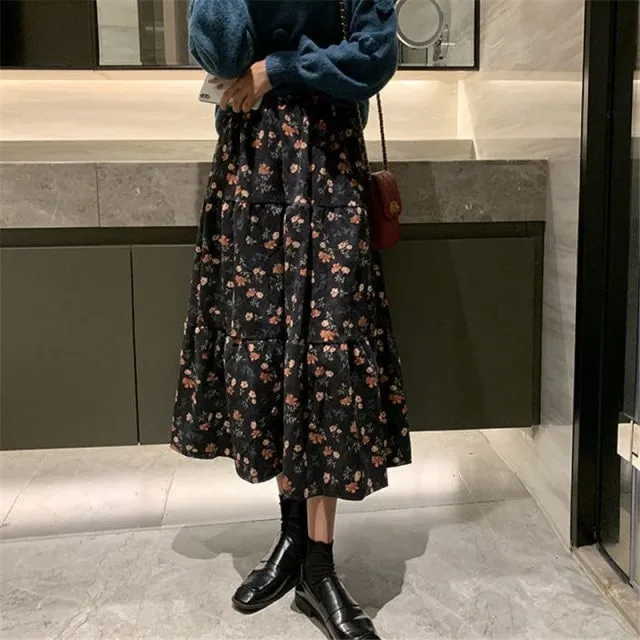Floral High Waist Pleated Skirt
