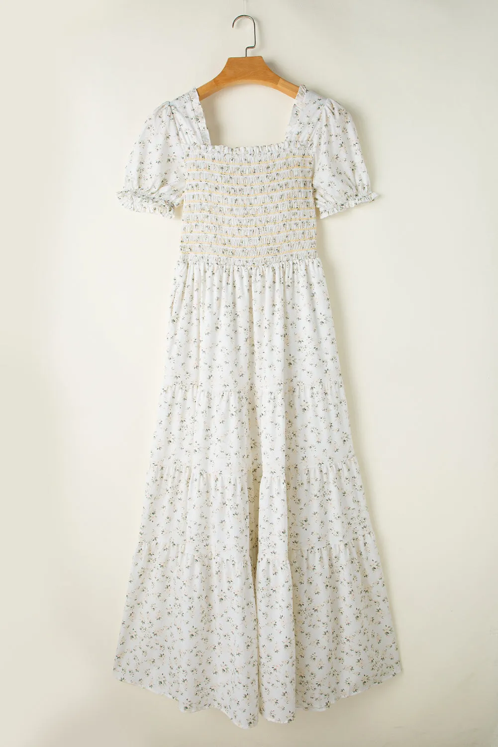 Frilly Shirred Tiered Maxi Dress