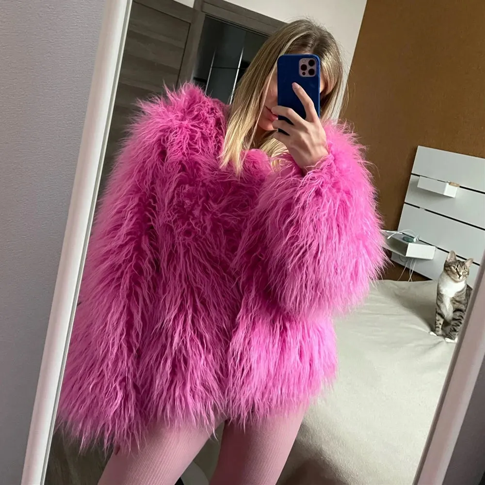 Fur Coats Women Autumn Winter Top Fashion Pink Faux Fur Coat Elegant Thick Warm Faux Fur Jackets