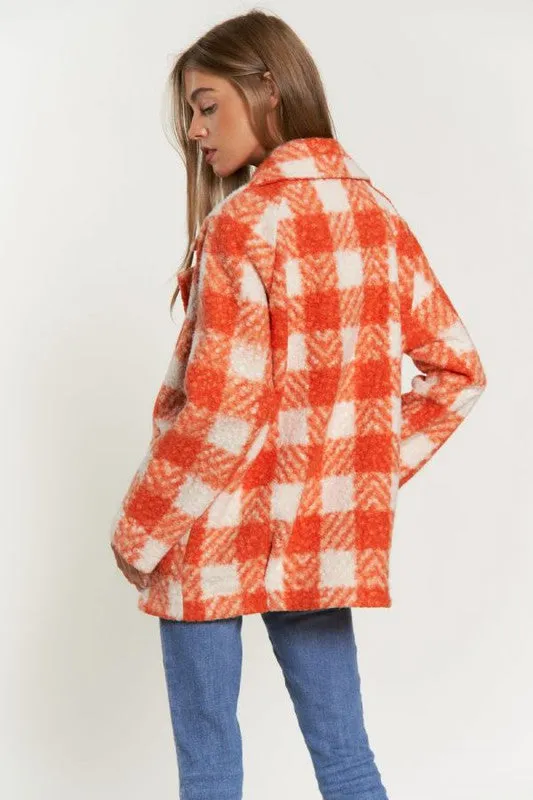 Fuzzy Textured Double Breasted Coat Jacket