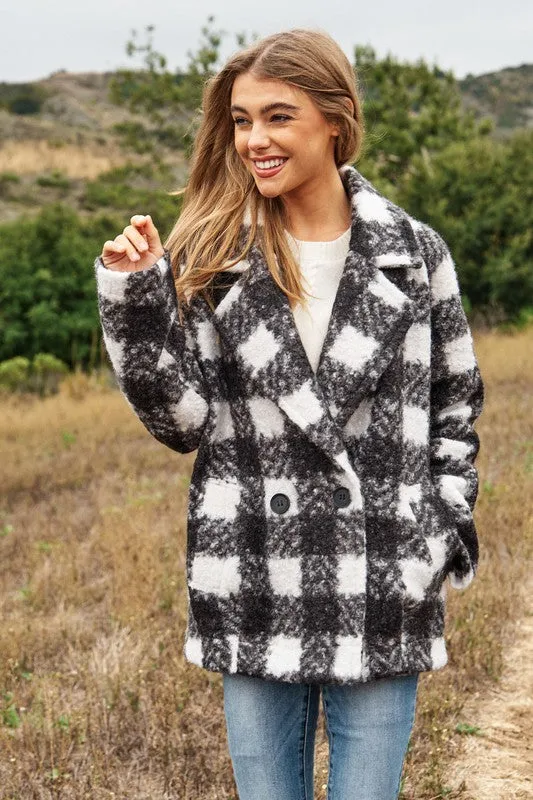 Fuzzy Textured Double Breasted Coat Jacket