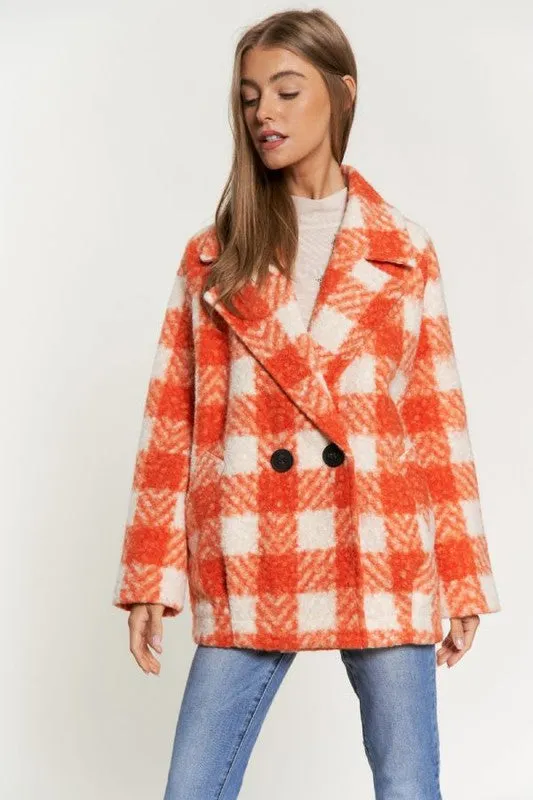 Fuzzy Textured Double Breasted Coat Jacket