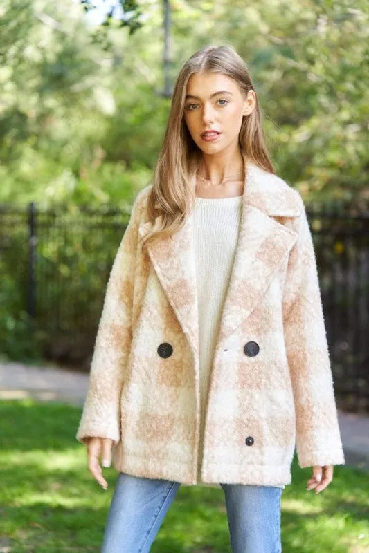 Fuzzy Textured Double Breasted Coat Jacket