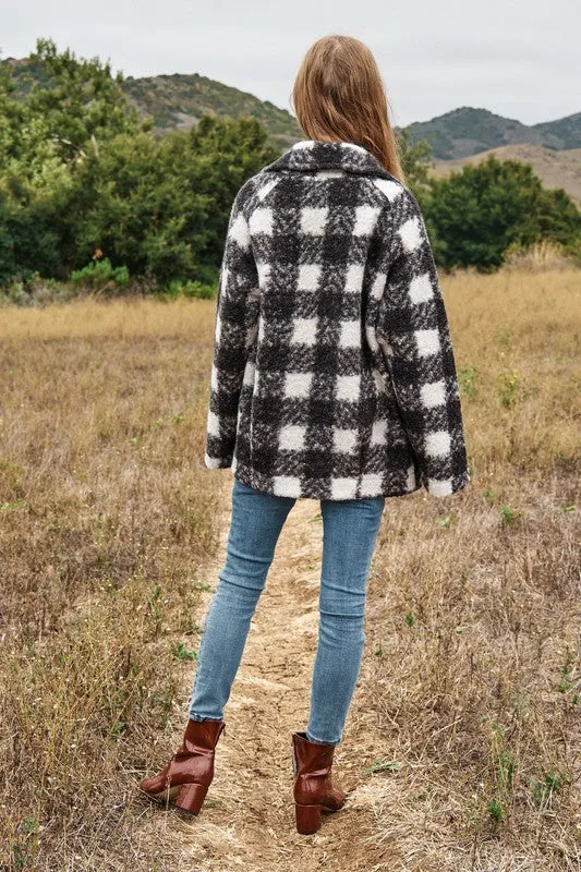 Fuzzy Textured Double Breasted Coat Jacket