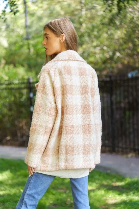 Fuzzy Textured Double Breasted Coat Jacket