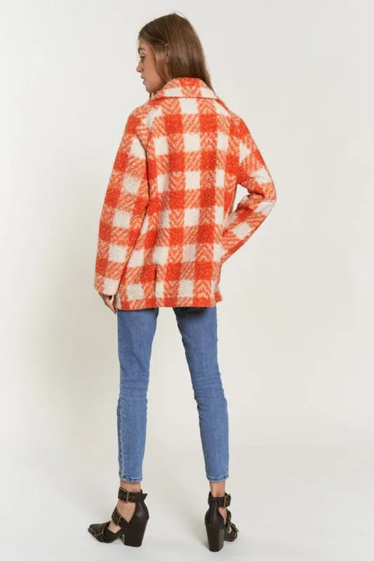 Fuzzy Textured Double Breasted Coat Jacket