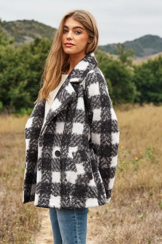 Fuzzy Textured Double Breasted Coat Jacket