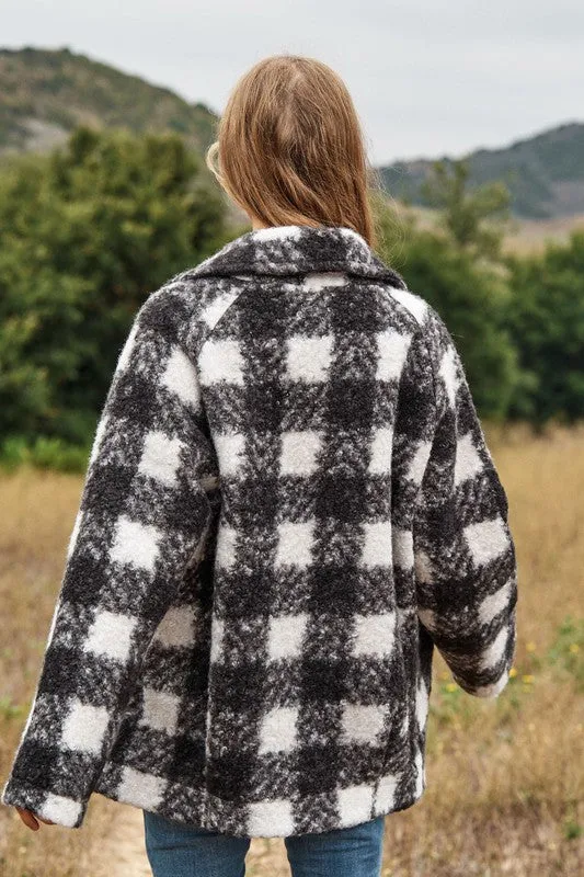 Fuzzy Textured Double Breasted Coat Jacket