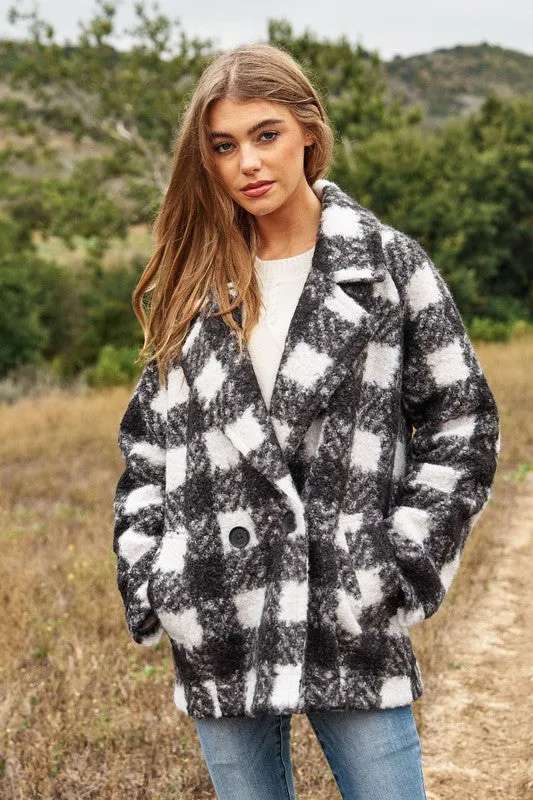 Fuzzy Textured Double Breasted Coat Jacket
