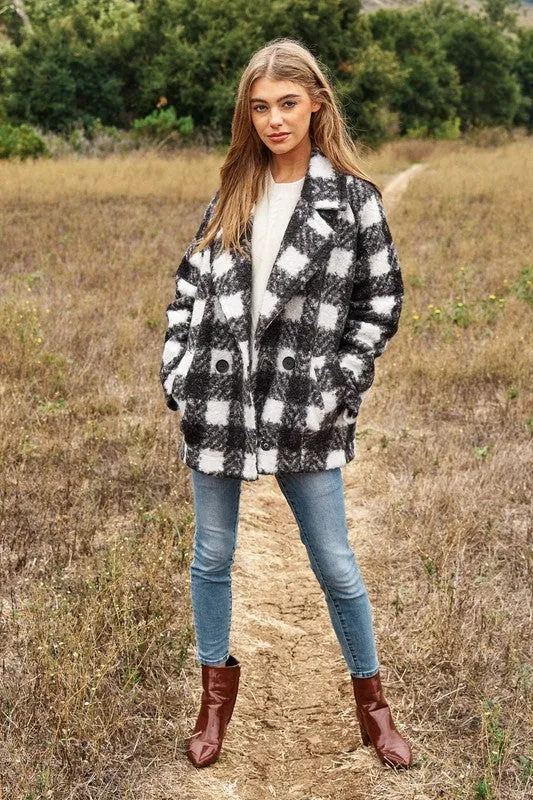 Fuzzy Textured Double Breasted Coat Jacket