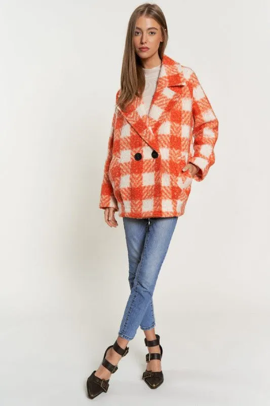 Fuzzy Textured Double Breasted Coat Jacket