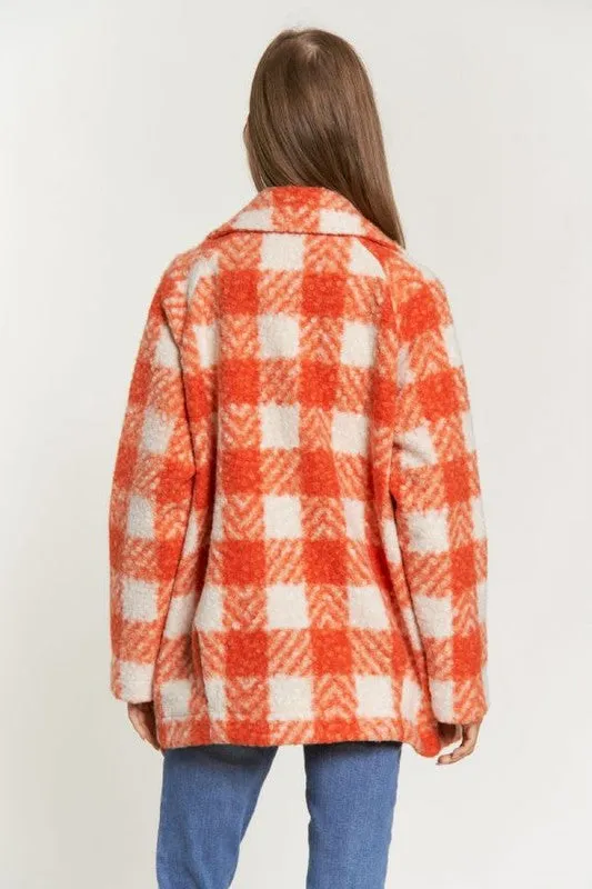 Fuzzy Textured Double Breasted Coat Jacket