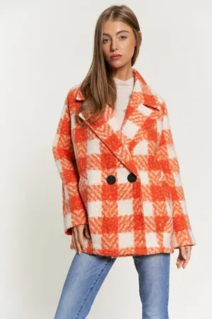 Fuzzy Textured Double Breasted Coat Jacket