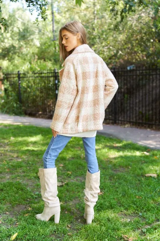 Fuzzy Textured Double Breasted Coat Jacket