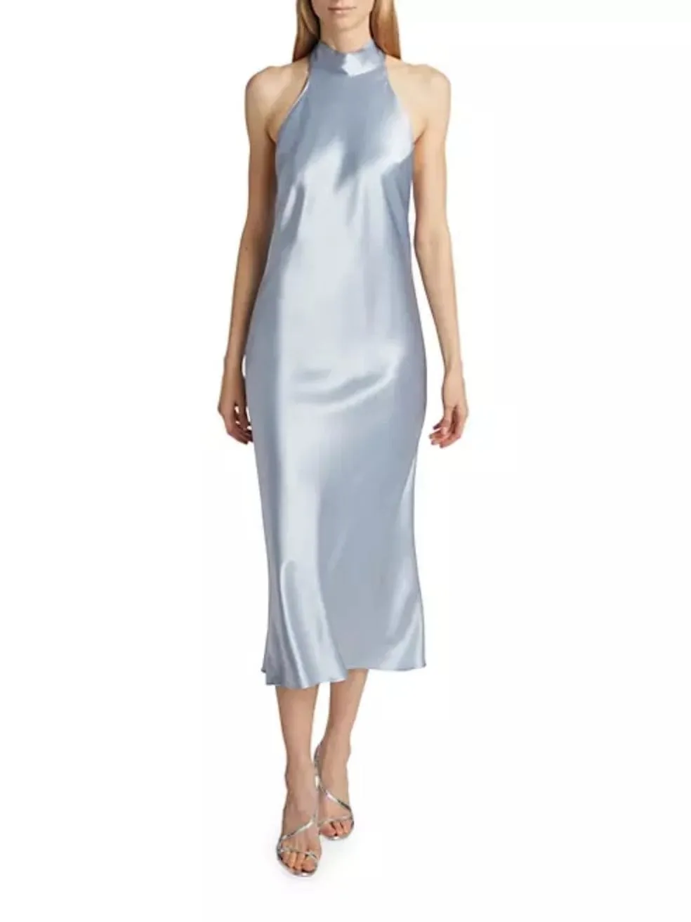 Galvan London Sienna Halterneck Satin Midi Dress in mint green