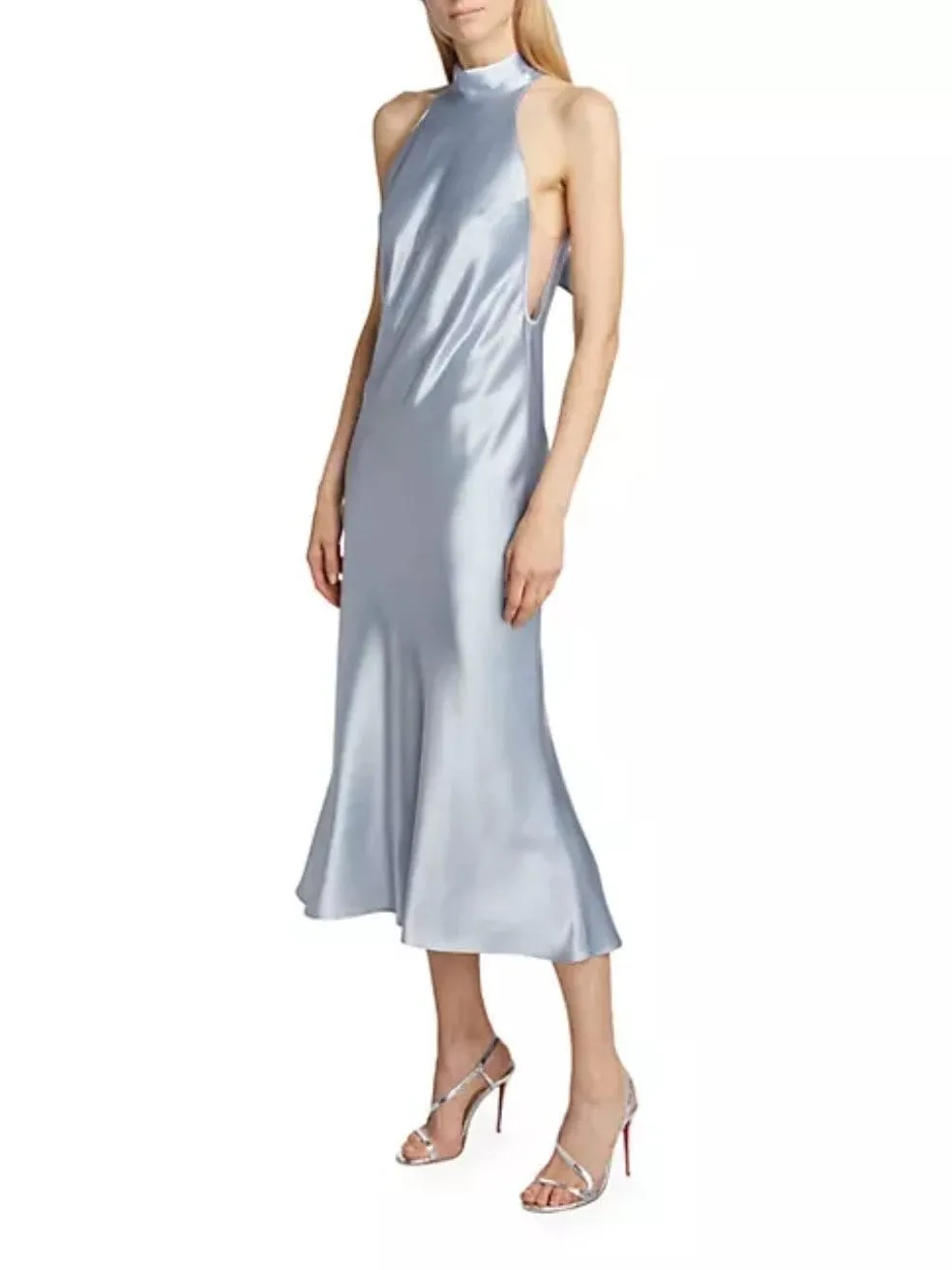 Galvan London Sienna Halterneck Satin Midi Dress in mint green