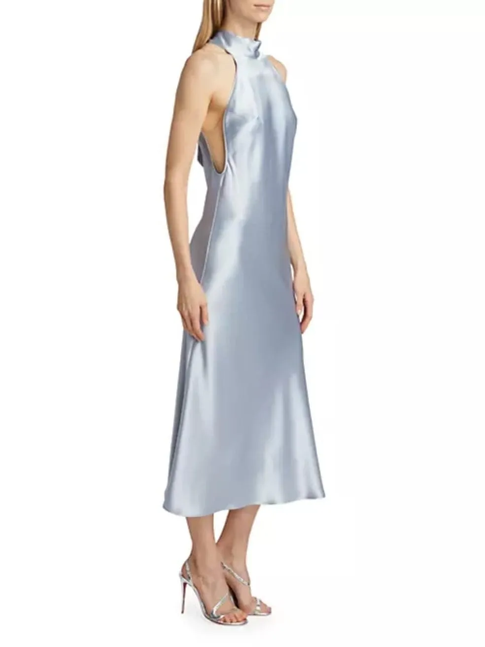 Galvan London Sienna Halterneck Satin Midi Dress in mint green