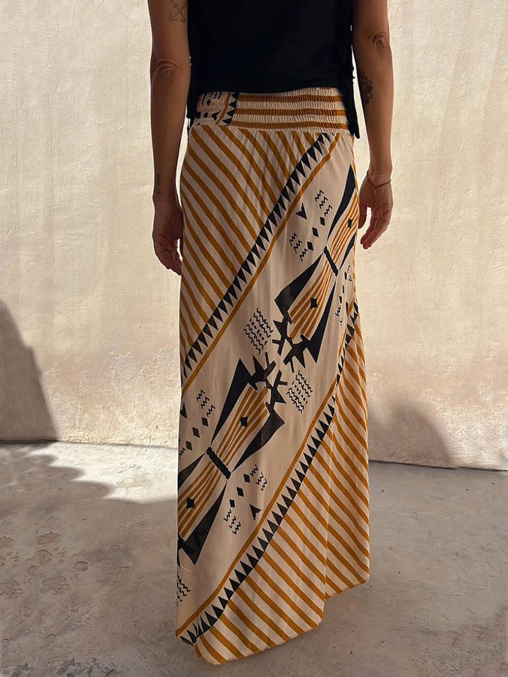 Geometric Print Elastic Charming Waist Maxi Skirt