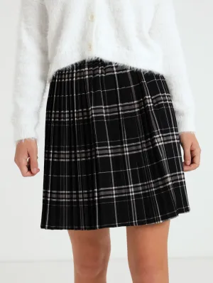 Girls Check Pleated Skirt - Black