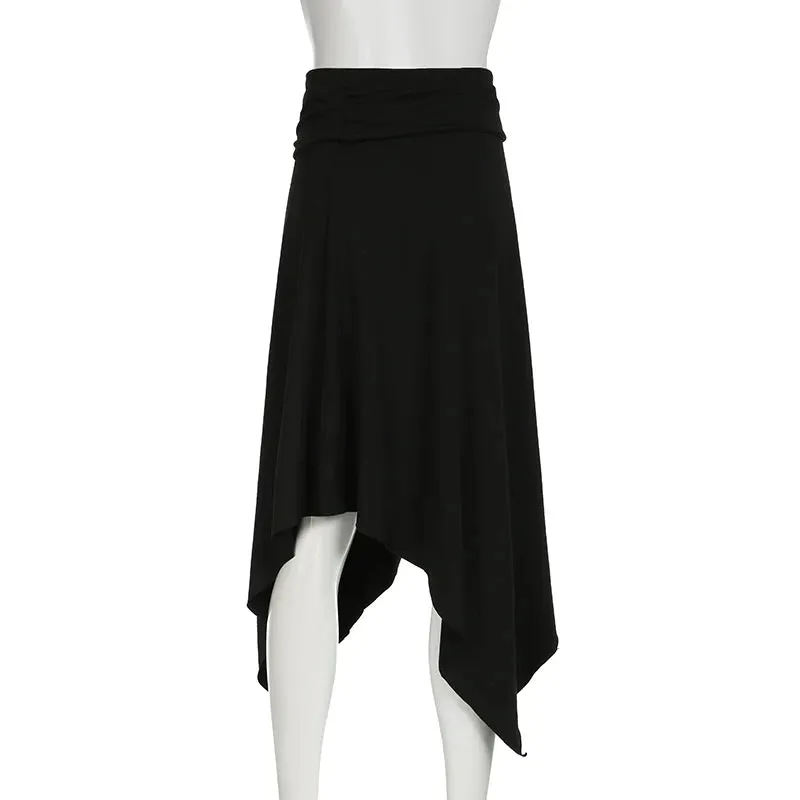 Gothic Dark Black Harajuku Asymmetrical Maxi Skirt