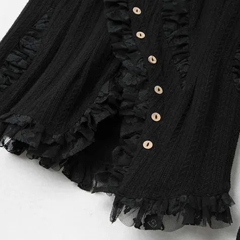 Gothic Irregular Lace-Inset Cardigan – Button Closure, Dark Romantic Style