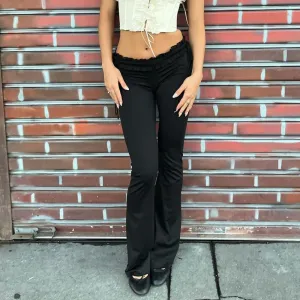 Gothic Low Rise Paperbag Waist Flare Pants