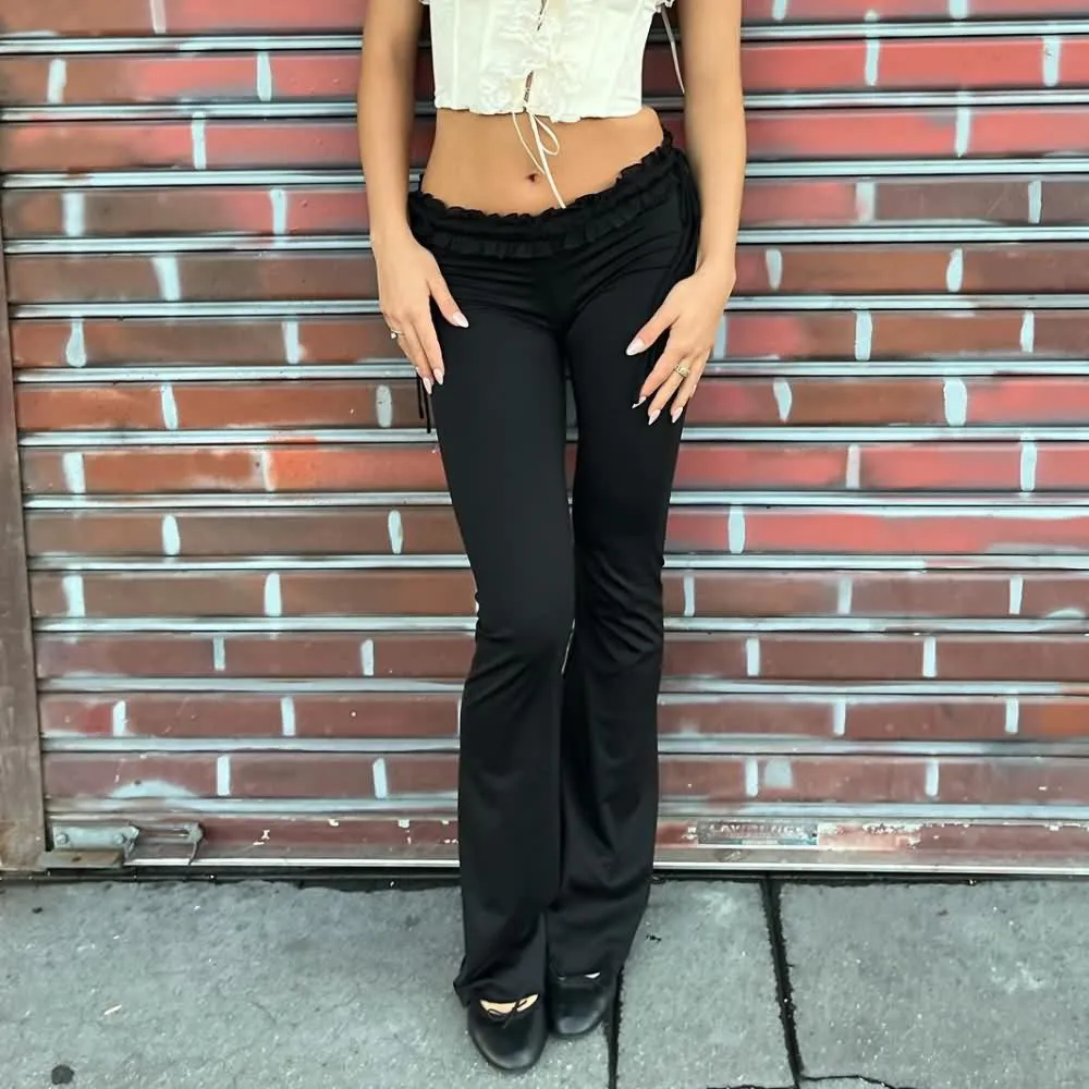 Gothic Low Rise Paperbag Waist Flare Pants