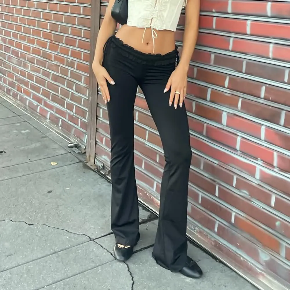 Gothic Low Rise Paperbag Waist Flare Pants