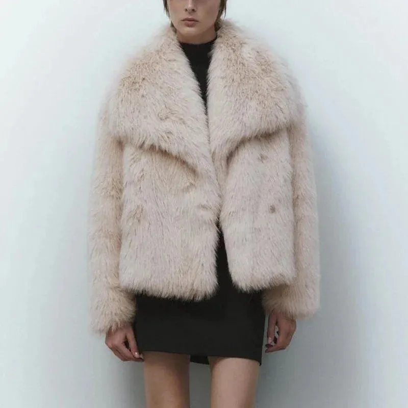 Gradient Fluffy Fur Coat Women High Street Luxury Big Faux Fur Collar Jacket Female Overcoats