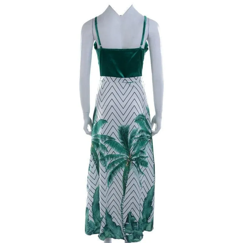 Green Floral Sleeveless Maxi Dress