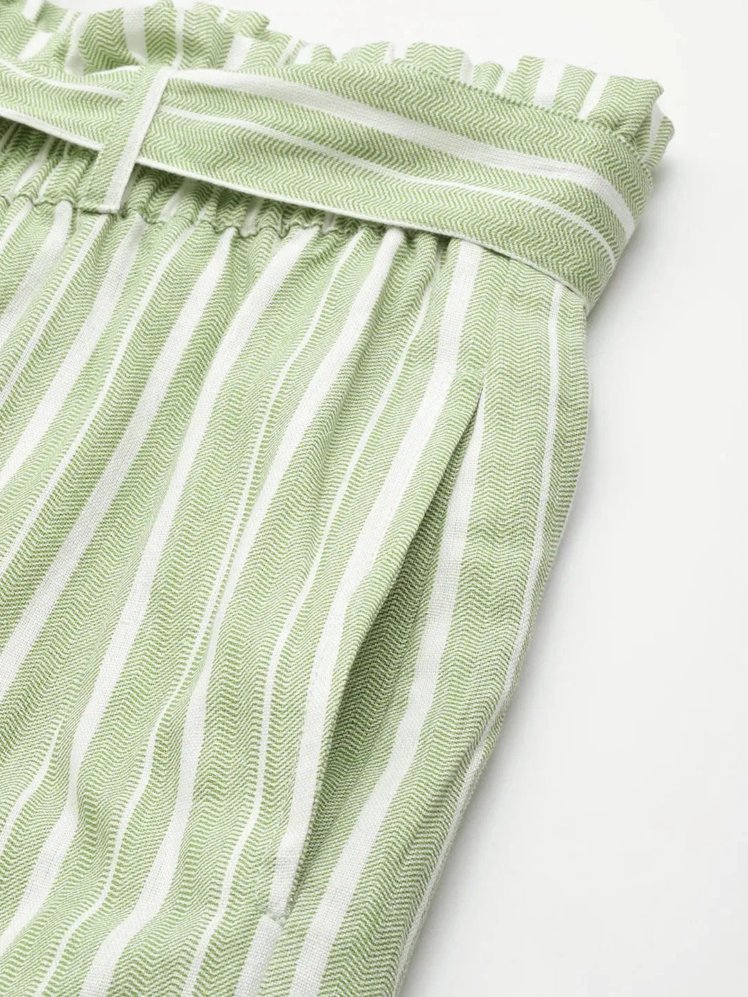 Green Stripes PaperBag Waist Pants