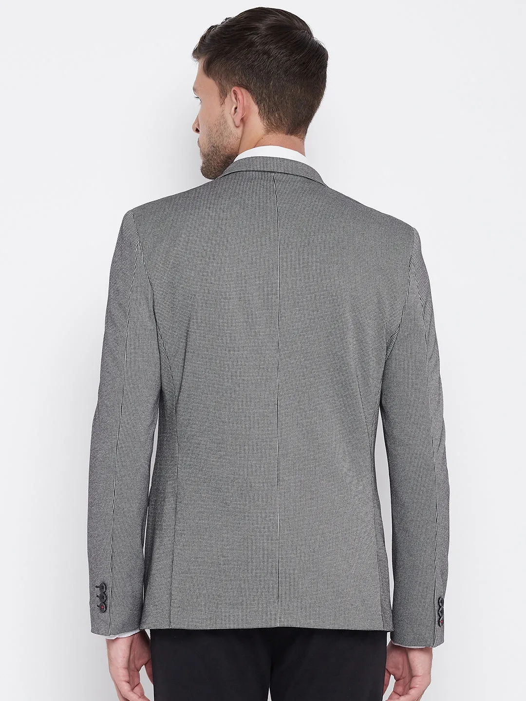 Grey Checked Notched Lapel Blazer