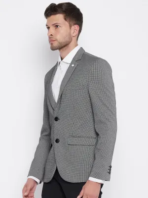 Grey Checked Notched Lapel Blazer