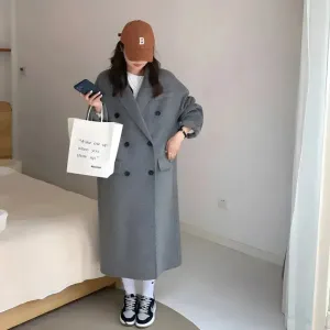 Grey Oversized Double-Breasted Y2K Jacket for Versatile Styling