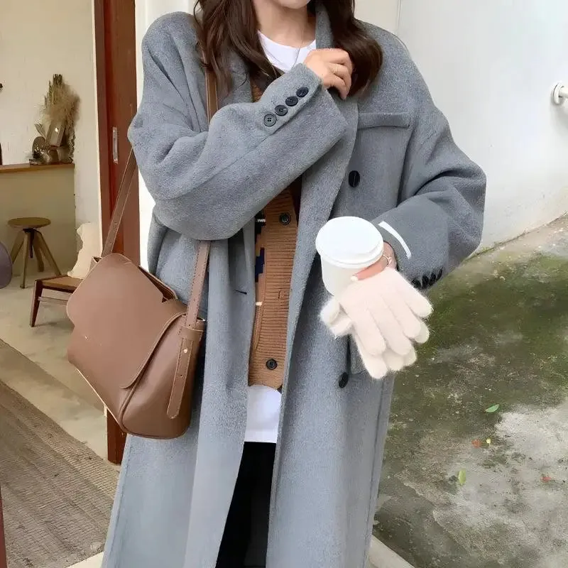 Grey Oversized Double-Breasted Y2K Jacket for Versatile Styling