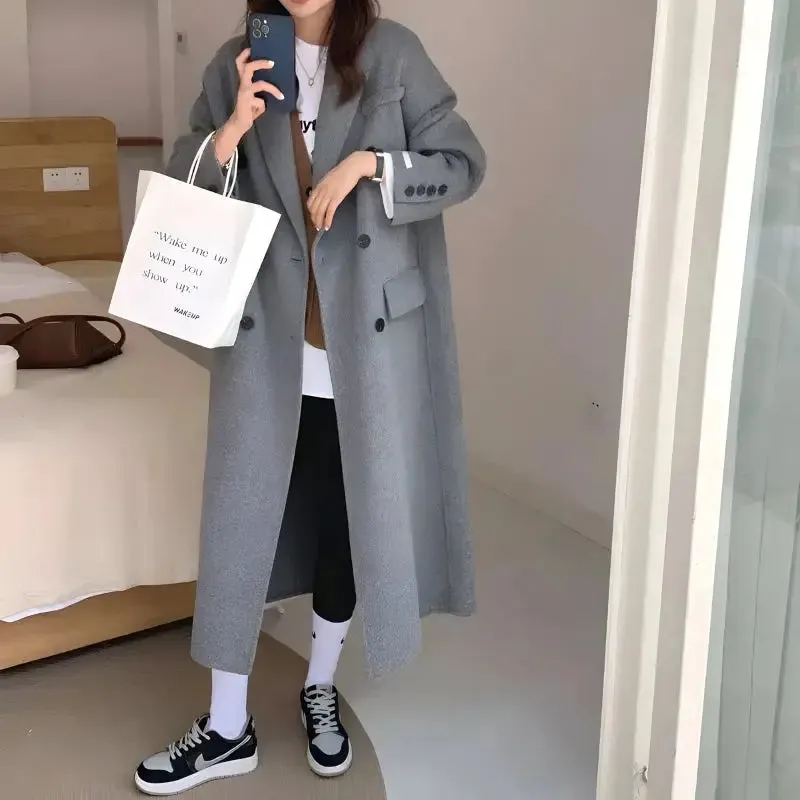 Grey Oversized Double-Breasted Y2K Jacket for Versatile Styling