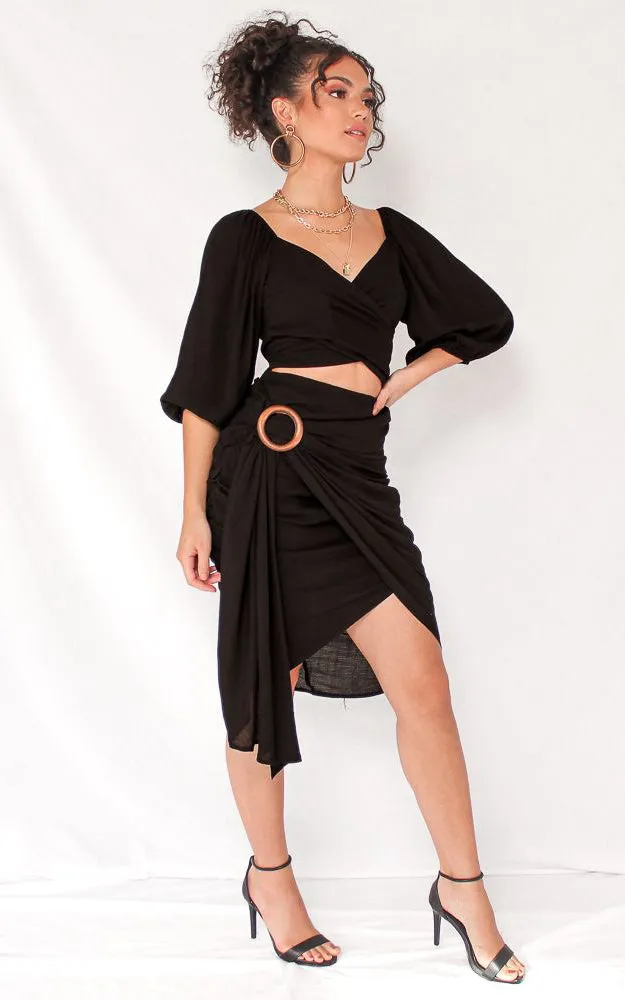 Havana Wrap Midi Skirt - Black
