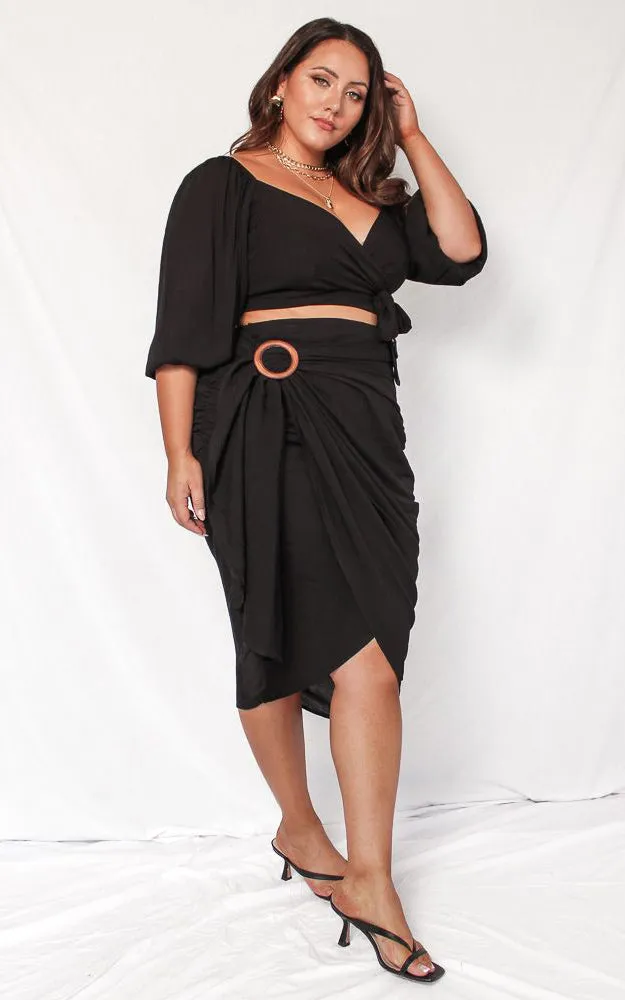 Havana Wrap Midi Skirt - Black