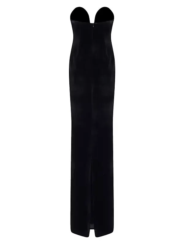 hermosa silk strapless bow gown in black