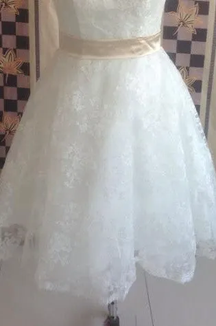 High Quality Jewel Neck Short Sleeve Vintage Lace Wedding Dresses-715306