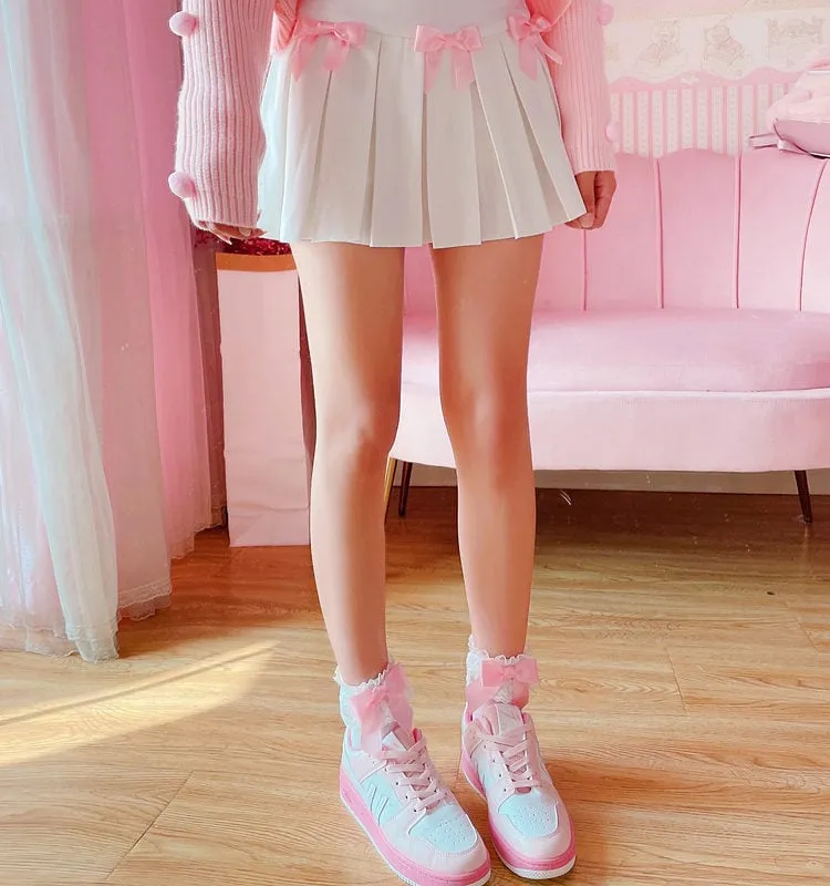 High Waist Mini Pleated Bow Skirt