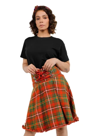 High-Waisted Lace-Up Pleated Plaid Skirt