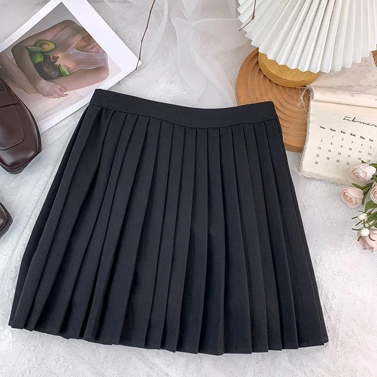High Waisted Mini Preppy Style Summer Female Pleated Skirt